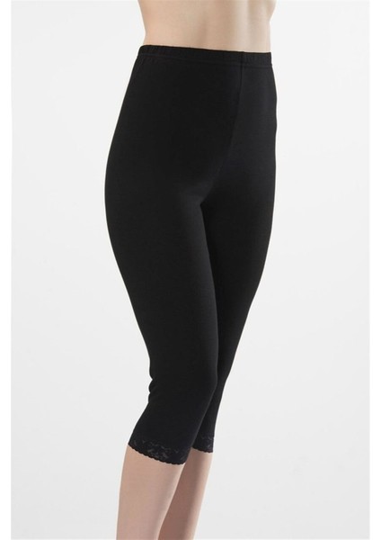 Kadın Siyah Dantelli Uzun Tayt 259