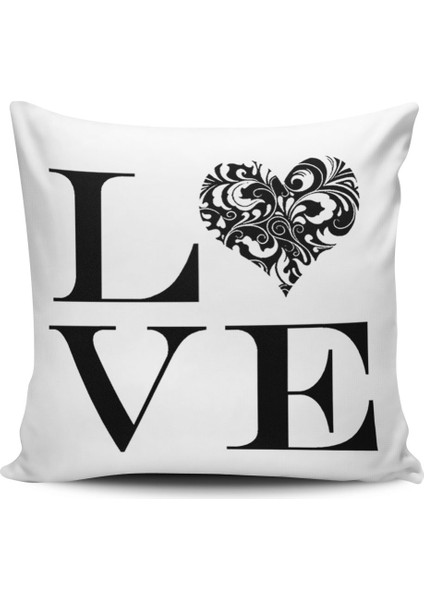 Kırlent Dünyası Aşk Temalı Dijital Baskılı Kırlent Kılıfı