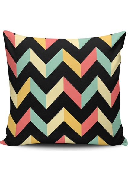 Kırlent Dünyası Renkli Zigzag Desenli Dijital Baskılı Kırlent Kılıfı