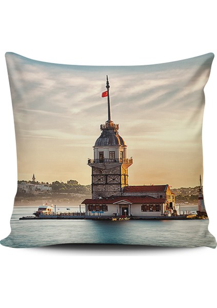 Kırlent Dünyası Kız Kulesi Dijital Baskılı Kırlent Kılıfı