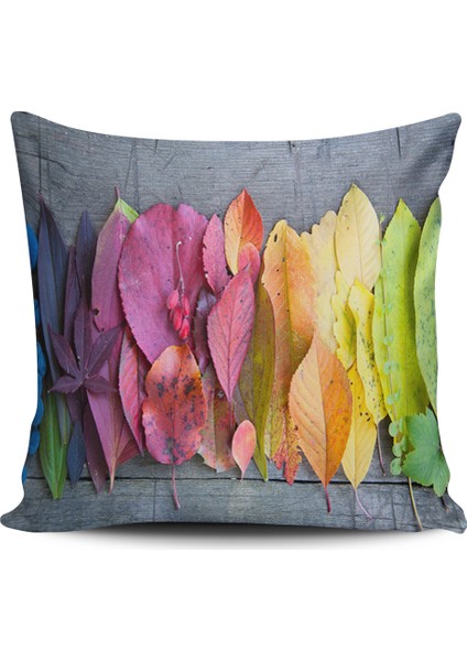 Kırlent Dünyası Yaprak Desenli Dijital Baskılı Kırlent Kılıfı