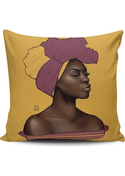 Kırlent Dünyası Afrikalı Kızlar Dijital Baskılı Kırlent Kılıfı