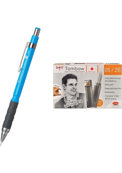 Uçlu Kalem SH-300 Grip Açık Mavi 0.5 mm + 12 Tüp Tombow 0.5mm 2b Min