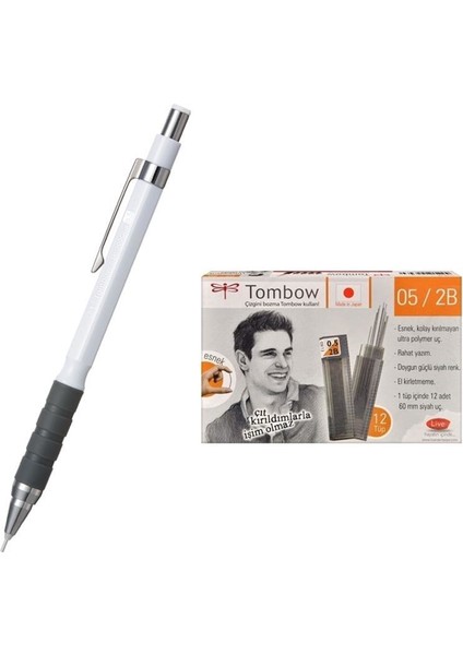 Uçlu Kalem SH-300 Grip Beyaz 0.5 mm + 12 Tüp Tombow 0.5mm 2b Min