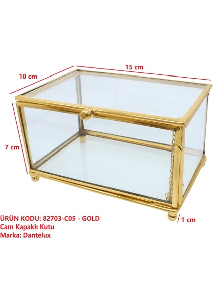 Kapaklı Cam Kutu (15X10X8 Cm) 82703-C04 Gold