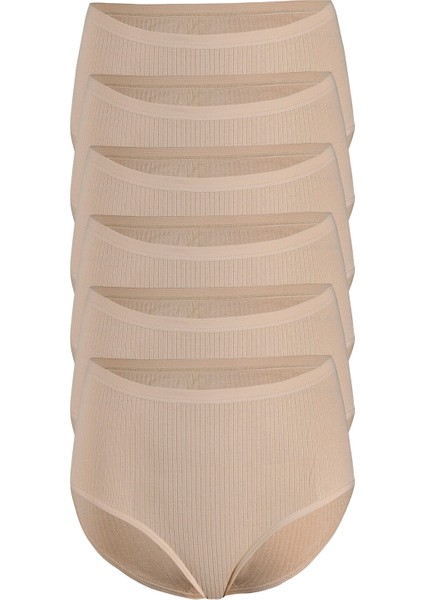 Kadın 6'lı Paket Çizgili Yüksek Bel Bato Külot