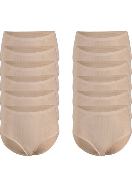 Kadın 12'li Paket Çizgili Yüksek Bel Bato Külot