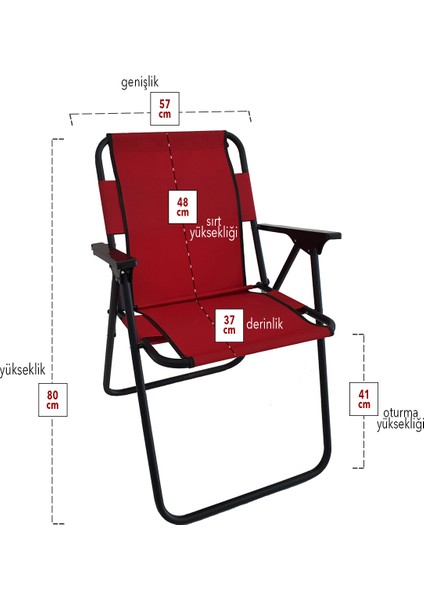 Kamp Sandalyesi Katlanır Sandalye Piknik Sandalyesi Plaj Sandalyesi - Kırmızı