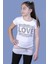 Kız Çocuk T-Shirt Love Varak Baskı K-127 Beyaz 8 Yaş 1