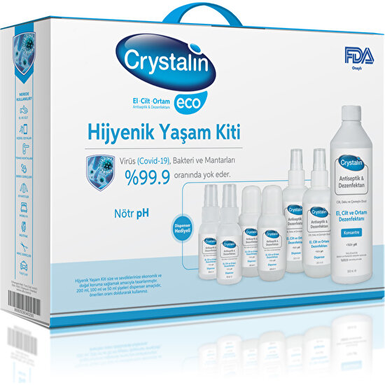 Crystalin Eco 5 Lt 10 x 500 ml El Cilt Ortam Dezenfektanı + Dezenfektan Sprey Başlıklı Dispenser