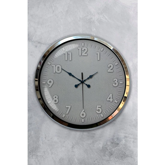Platin Saat 40 cm Krom Metal Klasik Duvar Saati