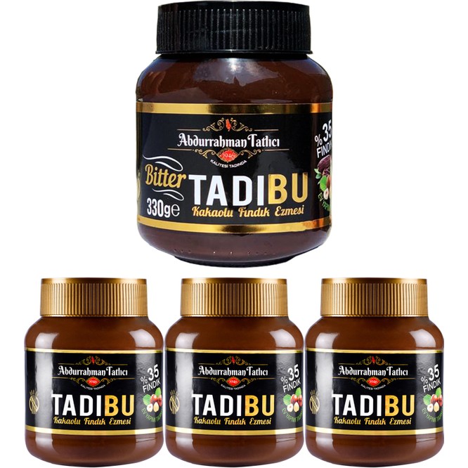 Abdurrahman Tatlıcı Tadıbu Bitter Kakaolu Fındık Ezmesi 330 gr + Tadıbu Kakaolu Fındık Ezmesi 330 Grx 3 Lü