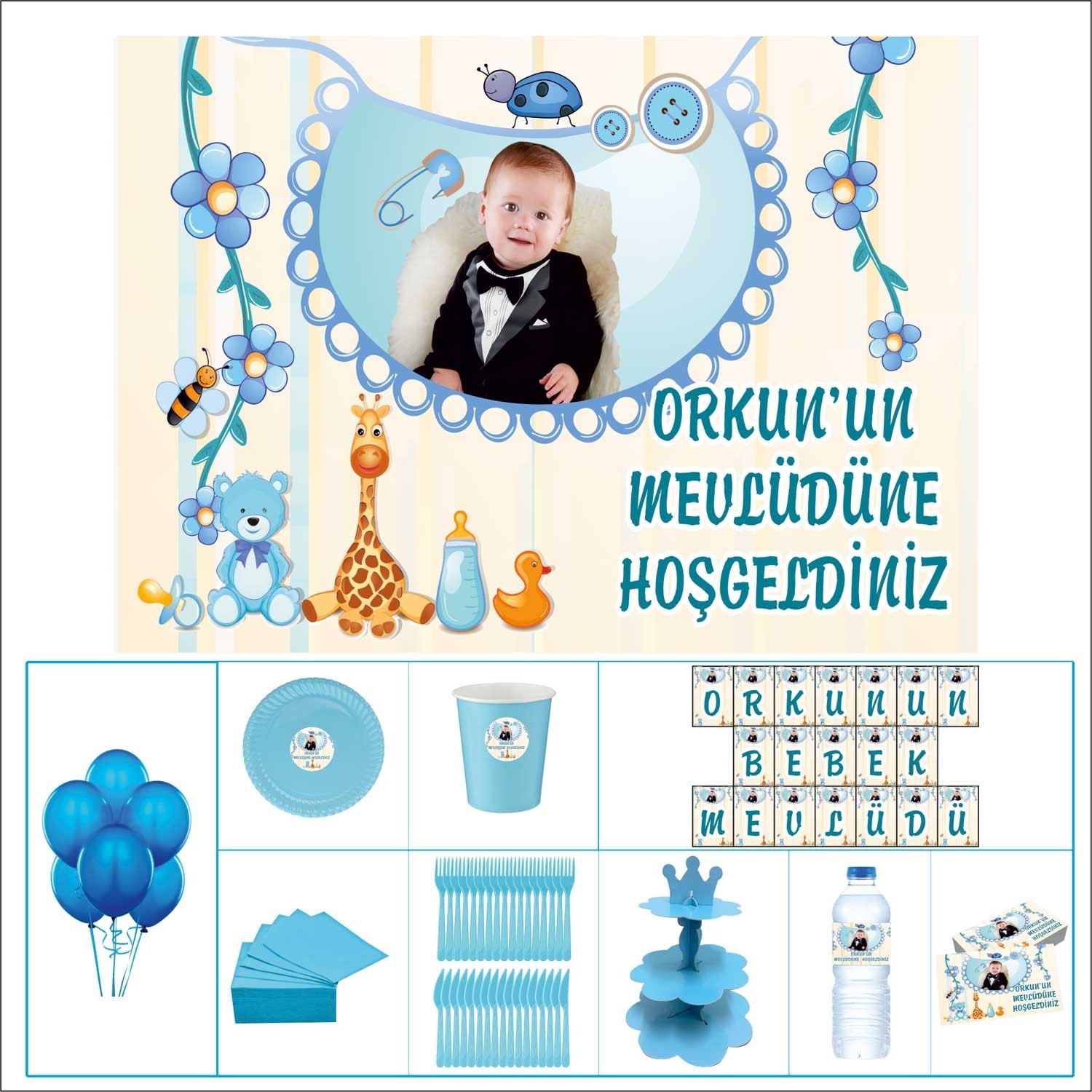 Bebek Mevlüdü Çocuk Seti Erkek Çocuğu Standart 30 kişilik