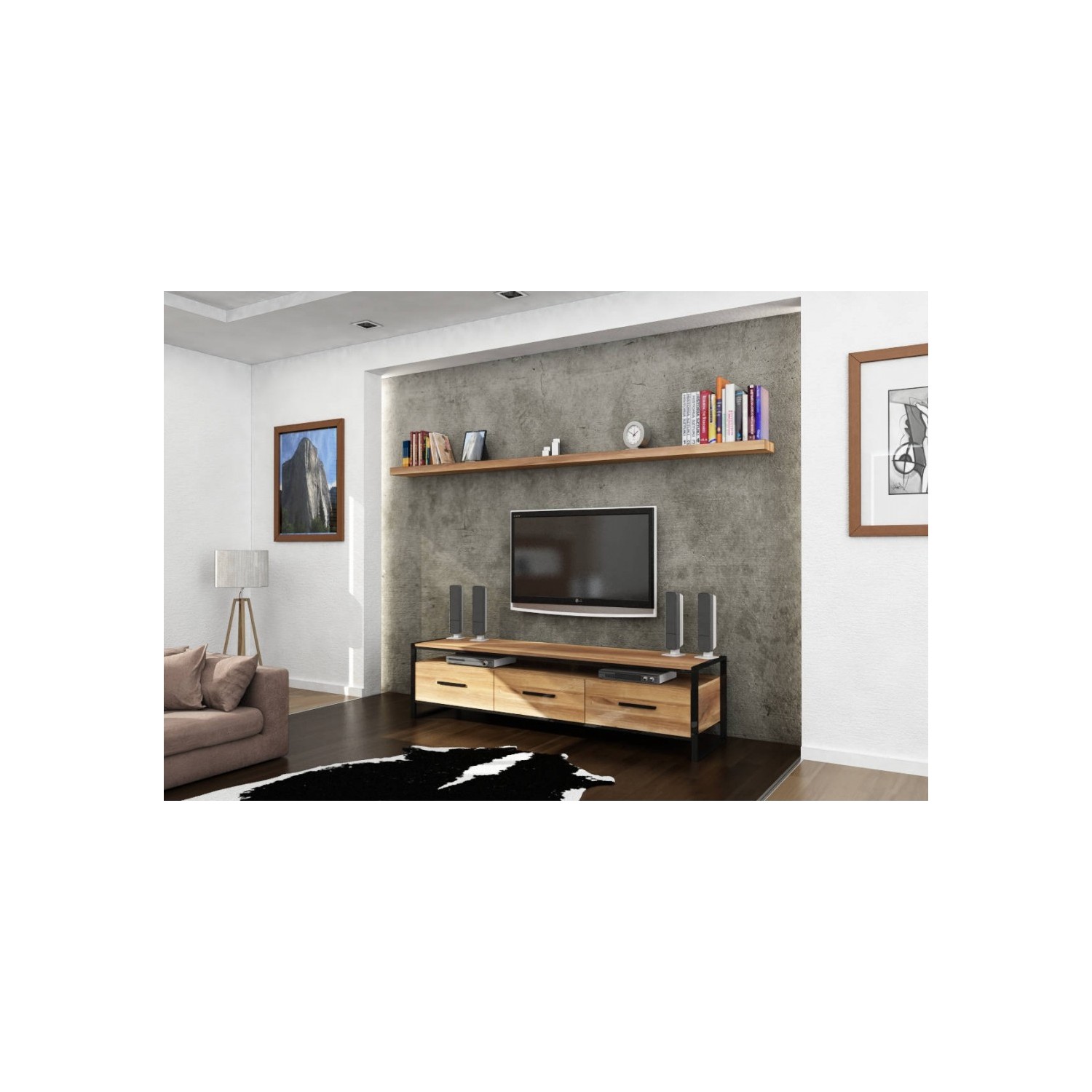 Endustriyel Mobilya Meşe TV Ünitesi 140 cm Fiyatı