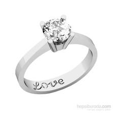 Silver & Silver 1 ct. Zirkon Taşlı "Aşk" Tektaş Yüzük (TKSSHB00201)