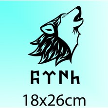 Uluyan Kurt Silüeti + Göktürkçe Türk Yazısı - Oto Sticker - Siyah