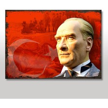 Cakasepetim Ahşap Tablo Atatürk ve Cephede Savaş Bayrak