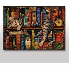 Cakasepetim Ahşap Tablo Kitaplık Baykuş Kedi