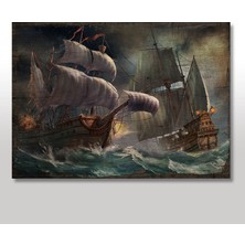 Cakasepetim Ahşap Tablo Fırtınada Yelkenli Gemiler