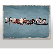 Cakasepetim Ahşap Tablo Daldaki Renkli Baykuşlar