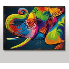 Cakasepetim Ahşap Tablo Renlli Fil Resmi