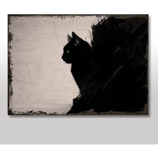 Cakasepetim Ahşap Tablo Yeşil Gözlü Kara Kedi