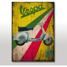 Cakasepetim Ahşap Tablo Renkli Zeminde Vespa Görsel