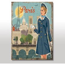 Cakasepetim Ahşap Tablo Paris Şehrinde Hostes Baskılı