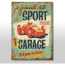 Cakasepetim Ahşap Tablo Nostaljik Otomobil Yarışı Afişi Baskılı