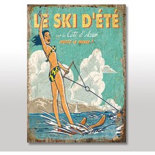 Cakasepetim Ahşap Tablo Bikinili Kadın Sörf Şovu Baskılı