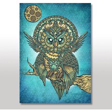 Cakasepetim Ahşap Tablo Yeşil Zeminde Baykuş Figürü