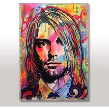 Cakasepetim Ahşap Tablo Retro Kurt Cobain Desenli