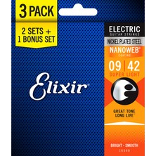 Elixir 16540 Nanoweb Süper Light 3'lü Elektro Gitar Teli (9-42)