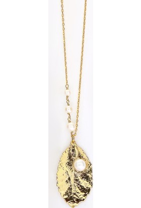 Sufi Design, 24K Altın Kaplama, Küçük Boy Gerçek Yaprak, Gümüş İncili Kolye Hbr3237