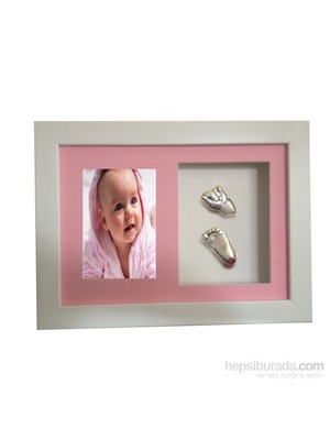 Küçük İzler Beyaz Çerçeveli Resimli Aljinat ile 3 boyutlu Bebek El-Ayak İzi Heykeli Kalıp Seti
