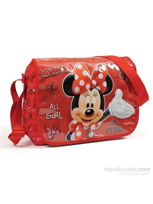 Yaygan Minnie Mouse Kabartmalı Kırmızı Postacı Çantası