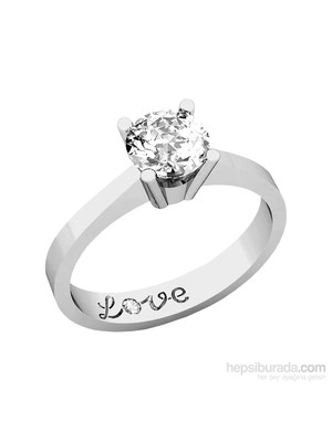Silver & Silver 1 ct. Zirkon Taşlı "Aşk" Tektaş Yüzük (TKSSHB00201)