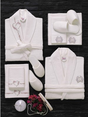 Dantela Vita Bambu Aile Bornoz Seti Sare