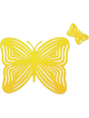 Zeff Tasarım Kelebek Tasarım Keçe Amerikan Servis Tabak Altlığı Set 2 Kişilik - Sarı