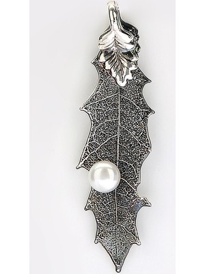 Sufi Design, Has Gümüş Kaplama Küçük Boy Gerçek Yaprak, Gümüş İncili Kolye Hbr3227