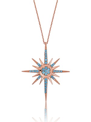 Ervanur Gümüş Firuze Taşlı Güneş Kolye