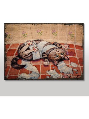 Cakasepetim Ahşap Tablo Yaramaz Oyuncu Kedi