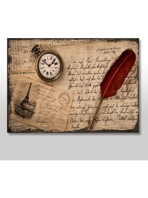 Cakasepetim Ahşap Tablo  Saat Divit Ucu Mektup Paris