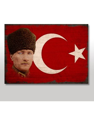 Cakasepetim Ahşap Tablo Atatürk Türk Bayrağı