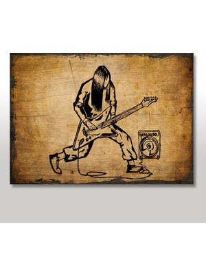 Cakasepetim Ahşap Tablo Gitarist Resmi