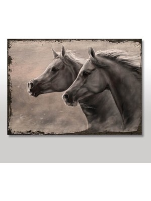 Cakasepetim Ahşap Tablo Gri Koşan Atlar