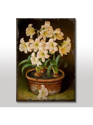 Cakasepetim Ahşap Tablo Saksıda Soğanlı Çiçekler Resmi