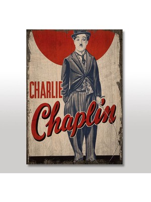 Tablomega Ahşap Tablo Charlie Chaplin Afişli Görsel