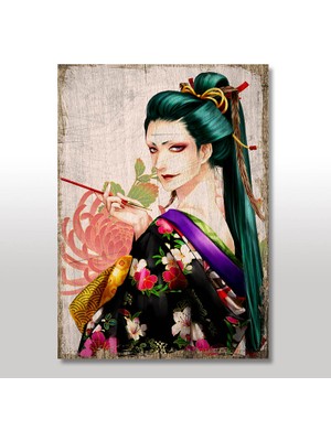 Cakasepetim Ahşap Tablo Sigara İçen Geyşa Resmi