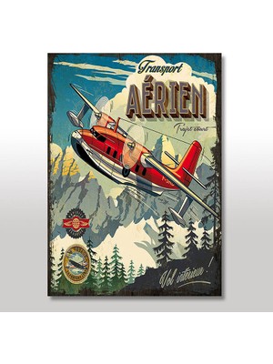 Cakasepetim Ahşap Tablo Nostaljik Yolcu Uçağı Afişi
